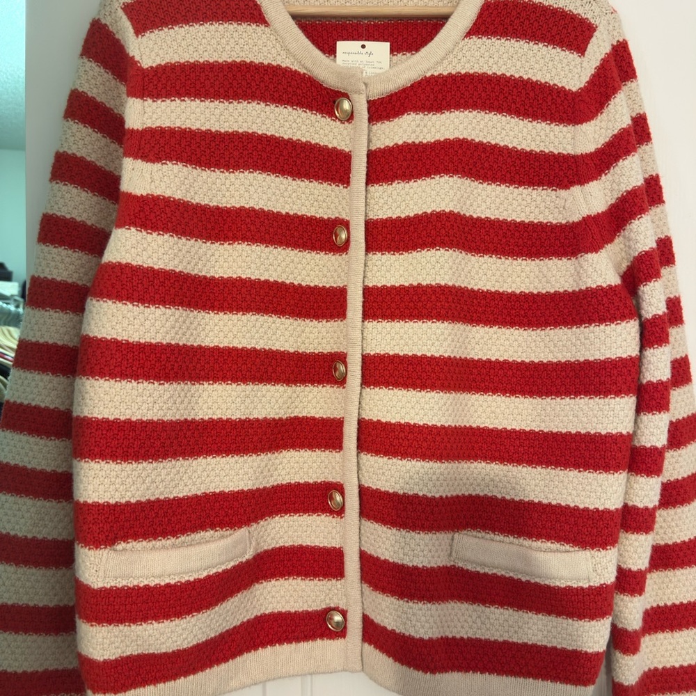 a new day Red and Cream Striped Knit Cardigan